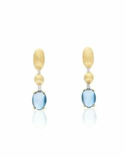 "Azure" Gold, London Blue Topaz Boules And Diamonds Accents Short Earrings