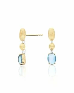 "Azure" Gold, London Blue Topaz Boules And Diamonds Accents Short Earrings -Nanis Sales OS32 597 ST F2