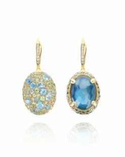 "Reverse" Ciliegine Gold, Blue Diamonds, Swiss Blue Topaz, Green Sapphires And London Blue Topaz Double-face Ball Drop Earrings (LARGE)
