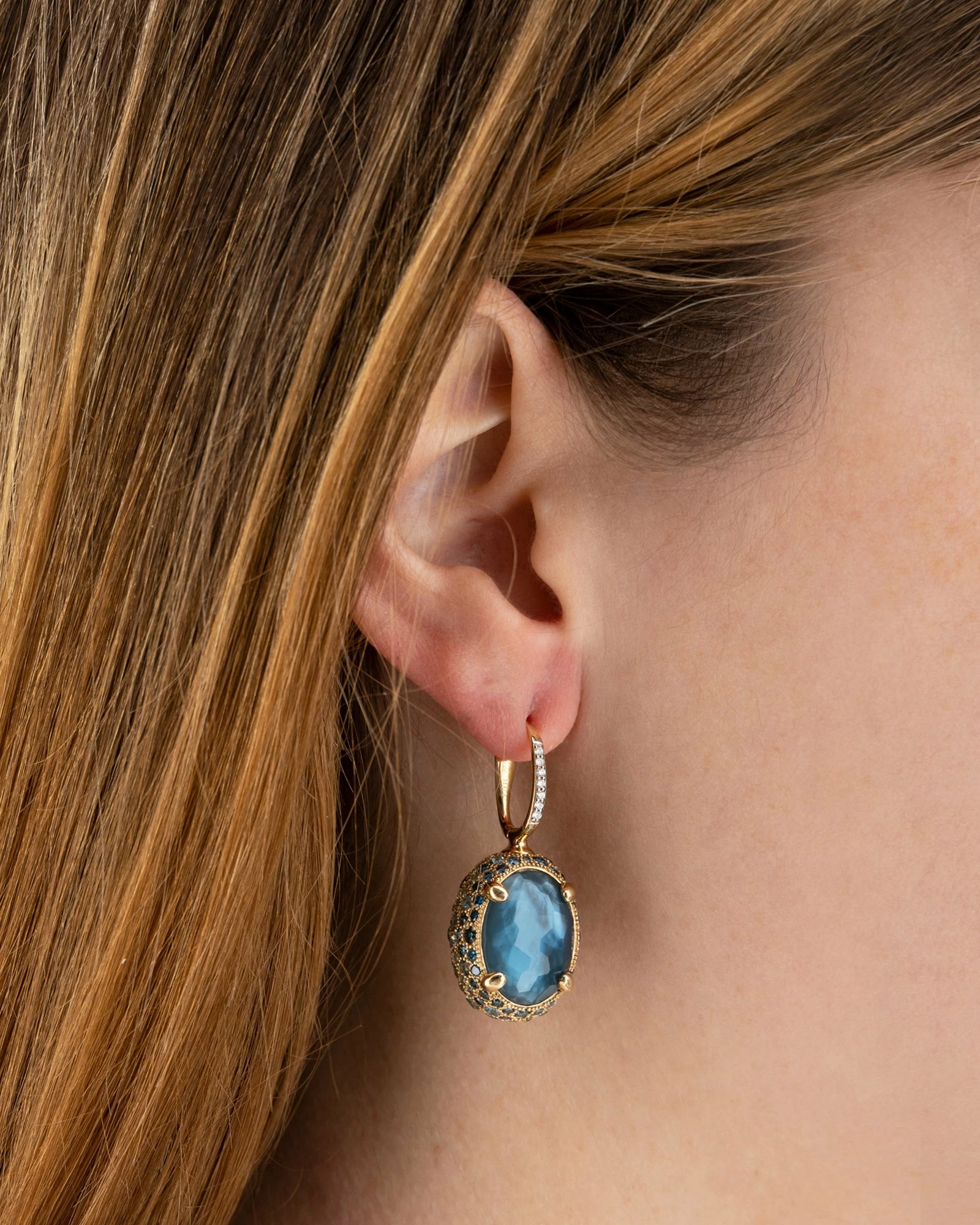 "Reverse" Ciliegine Gold, Blue Diamonds, Swiss Blue Topaz, Green Sapphires And London Blue Topaz Double-face Ball Drop Earrings (LARGE) 4 "Reverse" Ciliegine Gold, Blue Diamonds, Swiss Blue Topaz, Green Sapphires And London Blue Topaz Double-face Ball Drop Earrings (LARGE) - Image 2