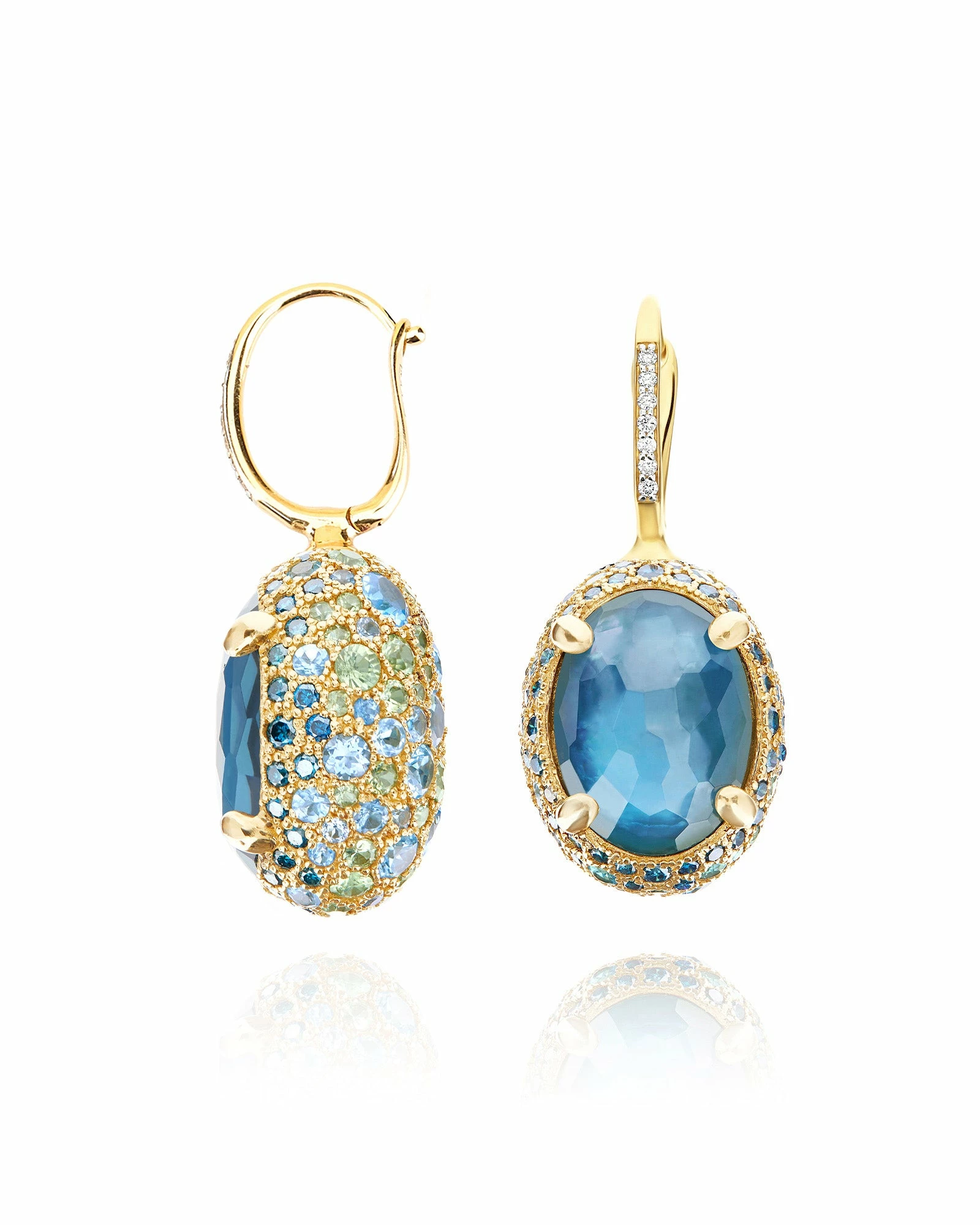 "Reverse" Ciliegine Gold, Blue Diamonds, Swiss Blue Topaz, Green Sapphires And London Blue Topaz Double-face Ball Drop Earrings (LARGE) 5 "Reverse" Ciliegine Gold, Blue Diamonds, Swiss Blue Topaz, Green Sapphires And London Blue Topaz Double-face Ball Drop Earrings (LARGE) - Image 3