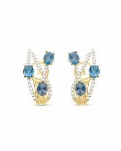 "Azure" Gold, London Blue Topaz And Diamonds Stud Earrings