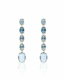 "Azure" Gold, Diamonds And London Blue Topaz Boules Long Earrings