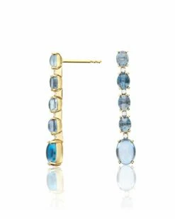 "Azure" Gold, Diamonds And London Blue Topaz Boules Long Earrings -Nanis Sales OS34 597 ST F2