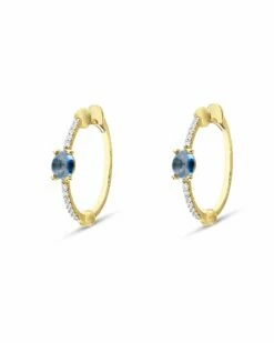 "Azure" Gold, London Blue Topaz And Diamonds Hoop Earrings -Nanis Sales OS35 597 ST R