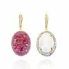 "Reverse" Ciliegine Gold, Pink Sapphires, Rubies, White Australian Opal And Diamonds Double-face Ball Drop Earrings (LARGE)