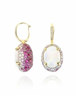 "Reverse" Ciliegine Gold, Pink Sapphires, Rubies, White Australian Opal And Diamonds Double-face Ball Drop Earrings (LARGE) -Nanis Sales OS36 584 F2