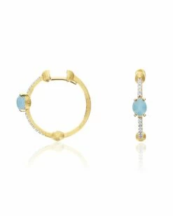 "Azure" Gold, Aquamarine And Diamonds Hoop Earrings