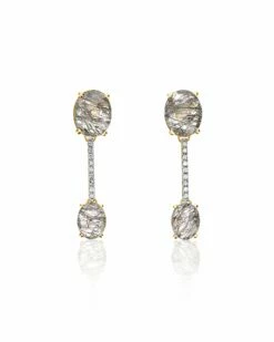 "Ipanema" Grey Rutilated Quartz, Diamonds And 18kt Gold Bars Earrings