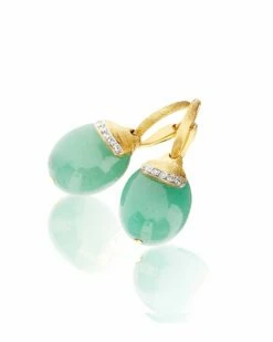"Amazonia" Ciliegine Gold And Green Aventurine Ball Drop Earrings With Diamonds Details (LARGE) -Nanis Sales OS4 603 1