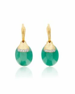 "Amazonia" Ciliegine Gold And Green Aventurine Ball Drop Earrings With Diamonds Details (LARGE)