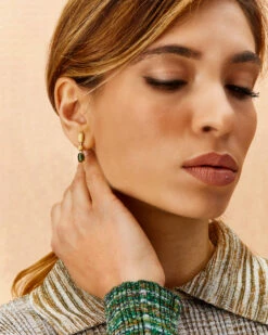 "Tourmalines" Gold, Diamonds And Green Tourmaline Ball Drop Earrings (short) -Nanis Sales OS5 598