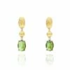 "Tourmalines" Gold, Diamonds And Green Tourmaline Ball Drop Earrings (short)