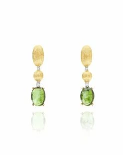 "Tourmalines" Gold, Diamonds And Green Tourmaline Ball Drop Earrings (short)