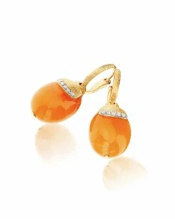 "Petra" Ciliegine Gold And Orange Aventurine Ball Drop Earrings With Diamonds Details (LARGE) -Nanis Sales OS5 603 1