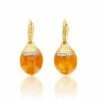 "Petra" Ciliegine Gold And Orange Aventurine Ball Drop Earrings With Diamonds Details (LARGE)