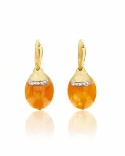 "Petra" Ciliegine Gold And Orange Aventurine Ball Drop Earrings With Diamonds Details (LARGE)