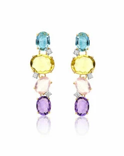 "ipanema" Gold, Amethyst, Blue Topaz, Quartz And Diamonds Earrings