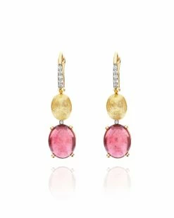 "Tourmalines" Gold, Diamonds And Pink Tourmaline Ball Drop Earrings (large)