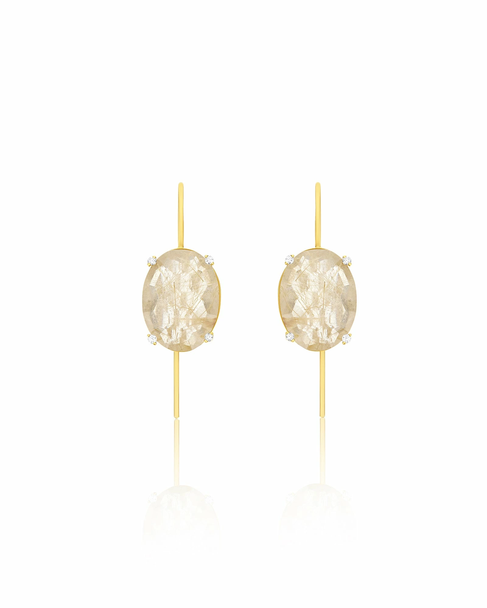 "Ipanema" Yellow Rutilated Quartz, Diamonds And 18kt Gold Big Drop Earrings 3 "Ipanema" Yellow Rutilated Quartz, Diamonds And 18kt Gold Big Drop Earrings