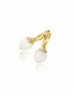 "White Desert" Ciliegine Gold And White Moonstone Ball Drop Earrings With Diamonds Details (SMALL) -Nanis Sales OS7 603 1