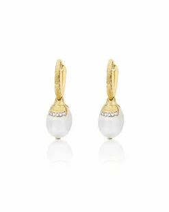 "White Desert" Ciliegine Gold And White Moonstone Ball Drop Earrings With Diamonds Details (SMALL)