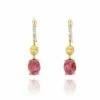 "Tourmalines" Gold, Diamonds And Pink Tourmaline Ball Drop Earrings (small)