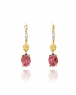 "Tourmalines" Gold, Diamonds And Pink Tourmaline Ball Drop Earrings (small)