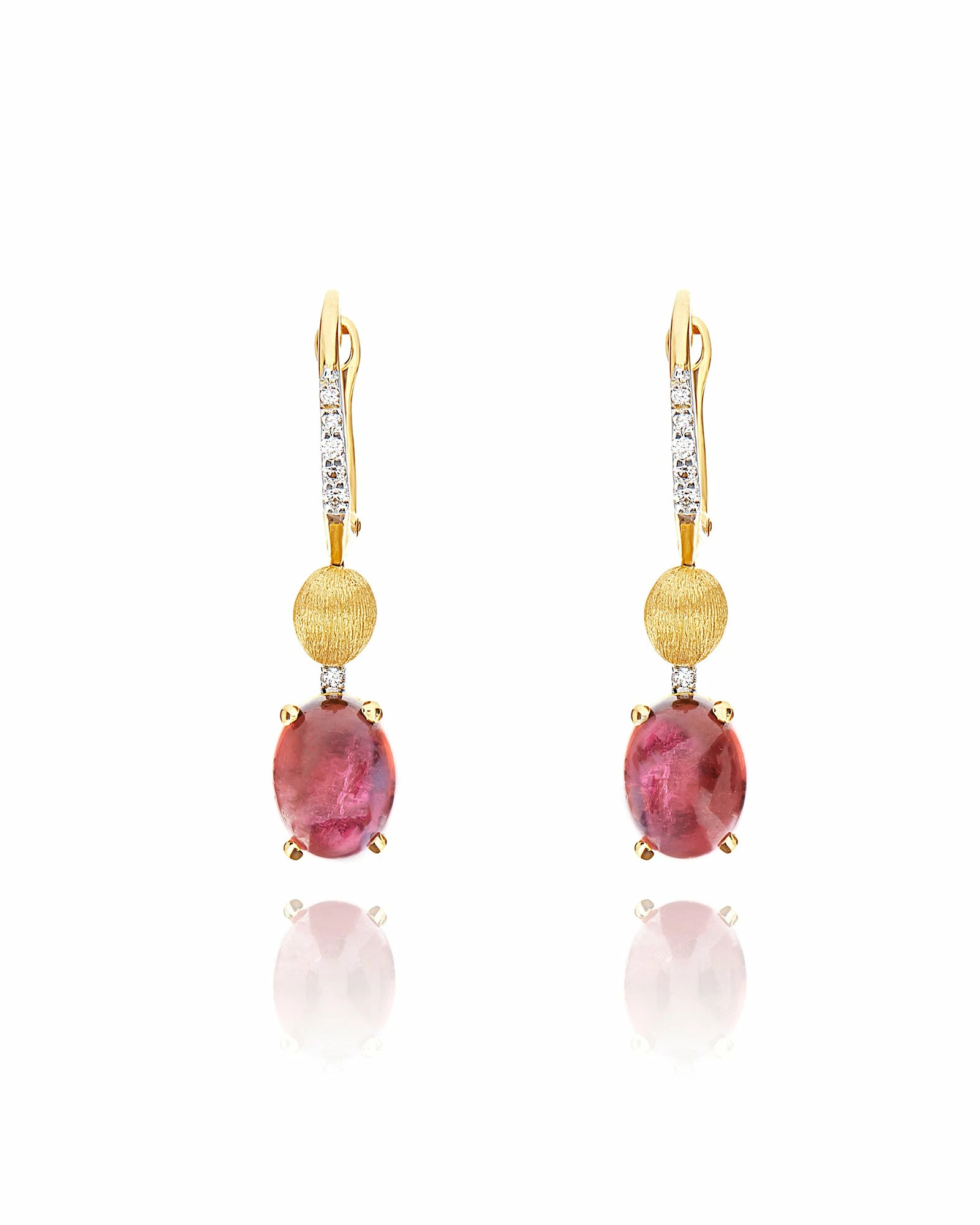 "Tourmalines" Gold, Diamonds And Pink Tourmaline Ball Drop Earrings (small) 3 "Tourmalines" Gold, Diamonds And Pink Tourmaline Ball Drop Earrings (small)