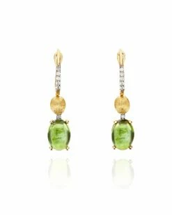 "Tourmalines" Gold, Diamonds And Green Tourmaline Ball Drop Earrings (small)