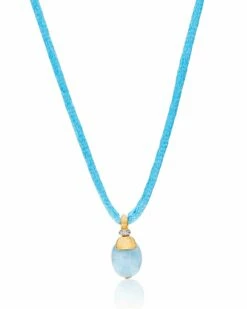 "Azure" Gold, Diamonds And Milky Aquamarine Pendant (SMALL)