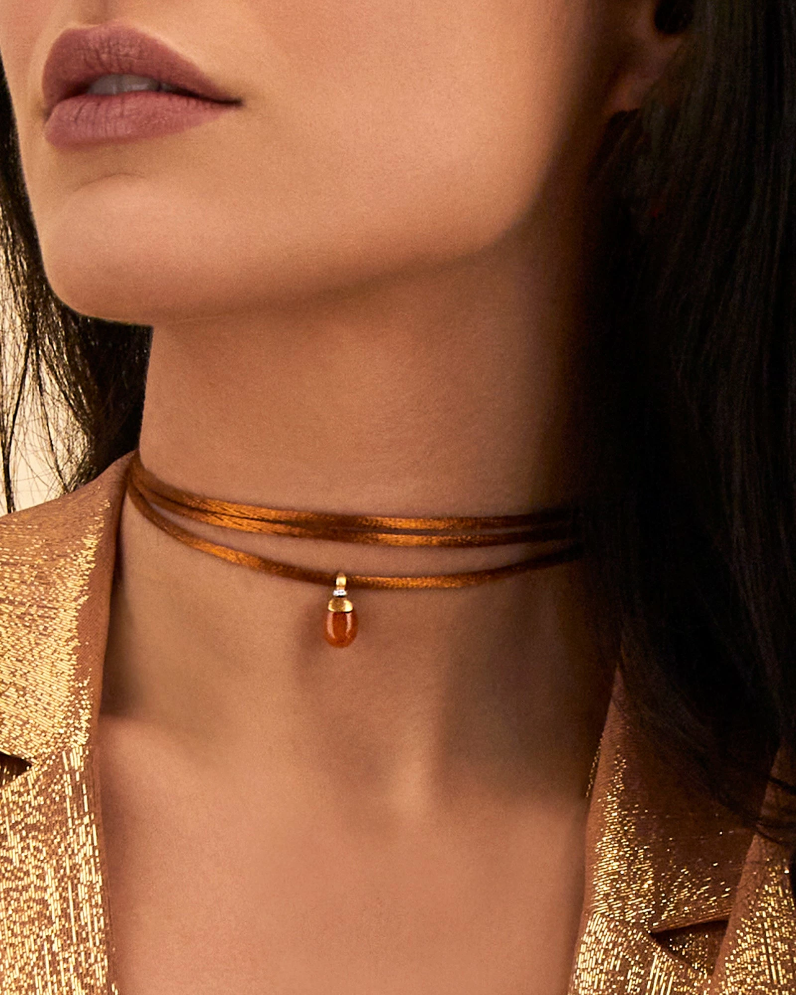 "Petra" Gold, Diamonds And Orange Aventurine Pendant (SMALL) 4 "Petra" Gold, Diamonds And Orange Aventurine Pendant (SMALL) - Image 2