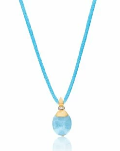 "Azure" Gold, Diamonds And Milky Aquamarine Pendant (LARGE)