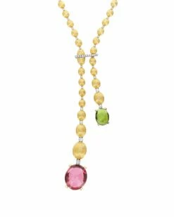 "Tourmalines" Gold And Diamonds, Pink And Green Tourmalines Necklace (long)