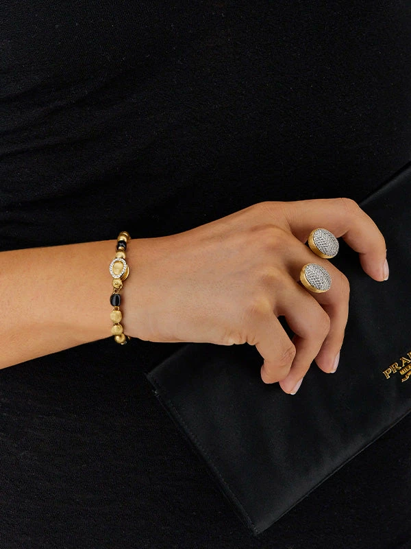"IVY" Gold Bracelet With Black Onyx Boules And Diamonds 4 "IVY" Gold Bracelet With Black Onyx Boules And Diamonds - Image 2