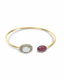 "Reverse" Gold, Pink Sapphires, Rubies, White Australian Opal And Diamonds Bangle -Nanis Sales 1281