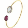 "Reverse" Gold, Pink Sapphires, Rubies, White Australian Opal And Diamonds Bangle