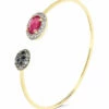 "Reverse" Gold, Ruby And Diamonds Bangle