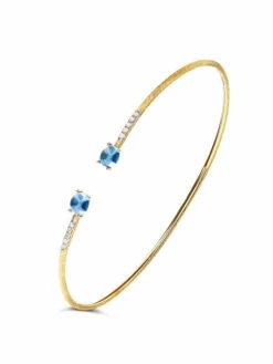 "Azure" Gold, London Blue Topaz And Diamonds Handmade Bangle