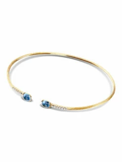 "Azure" Gold, London Blue Topaz And Diamonds Handmade Bangle -Nanis Sales 1451