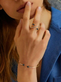 "Azure" Gold, London Blue Topaz And Diamonds Handmade Bangle -Nanis Sales 1468