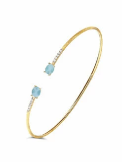 "Azure" Gold, Aquamarine And Diamonds Handmade Bangle