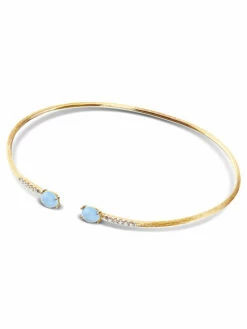"Azure" Gold, Aquamarine And Diamonds Handmade Bangle -Nanis Sales 1479