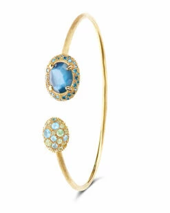 "Reverse" Gold, Blue Diamonds, Swiss Blue Topaz, Green Sapphires And London Blue Topaz Bangle