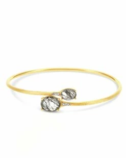 "Ipanema" Grey Rutilated Quartz, Diamonds And 18kt Gold Handmade Bangle -Nanis Sales BS2 596 CA F1